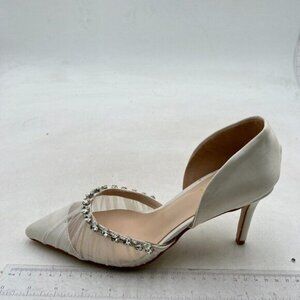 Miss Left White Mesh Pointed Toe D'Orsay High Heel Rhinestone Shoes for Wedding